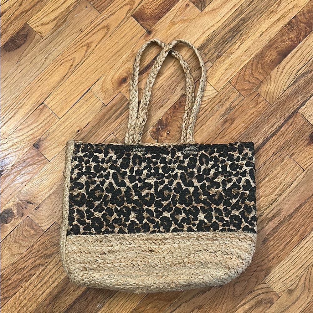 Brown and Tan Tote Bag with Leopard Design